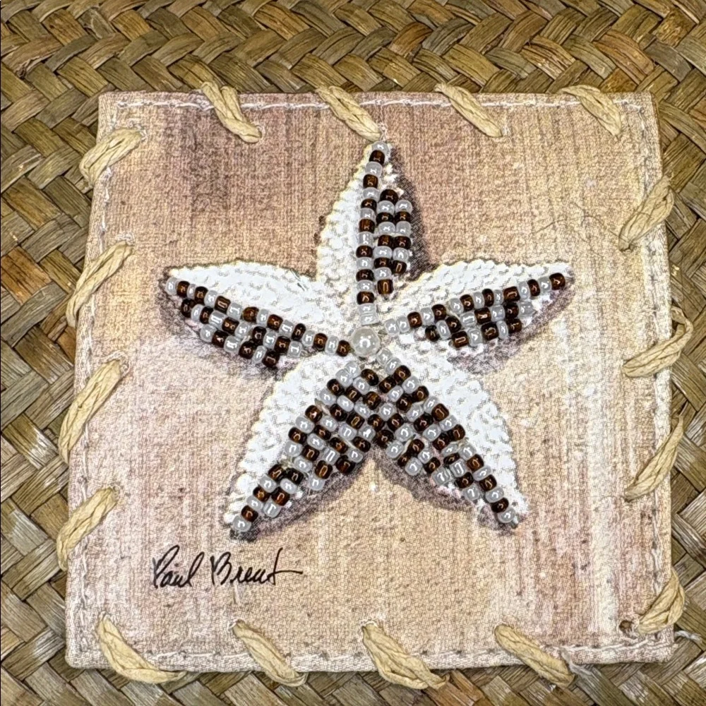 Sun n Sand Woven Straw Wristlet Clutch Pearl Beaded Starfish Summer